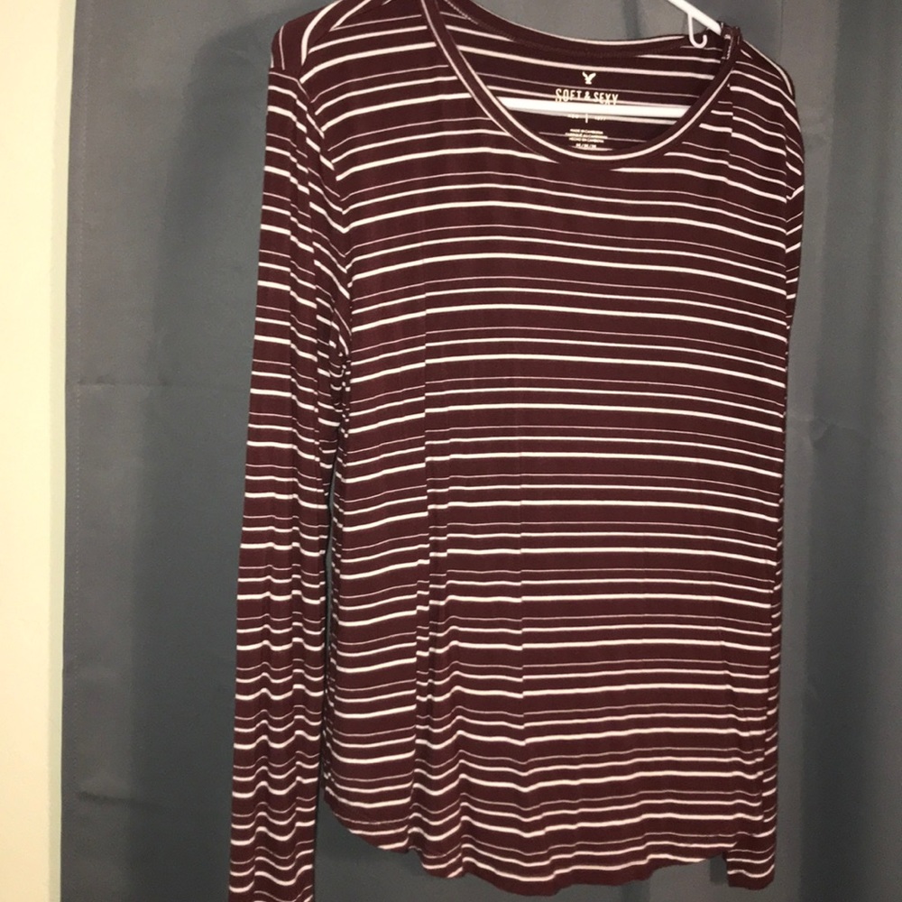 Maroon and white striped long sleeve t-shirt